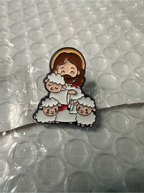 White and Brown Shepherd Brooch Pin with Sheep